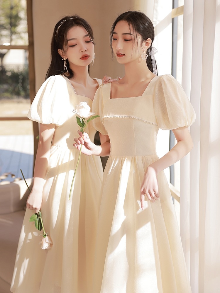 シャンパン花嫁介添人ドレス 2023 夏 妹グループドレス スカート 女性 シニア 普段着 母の日