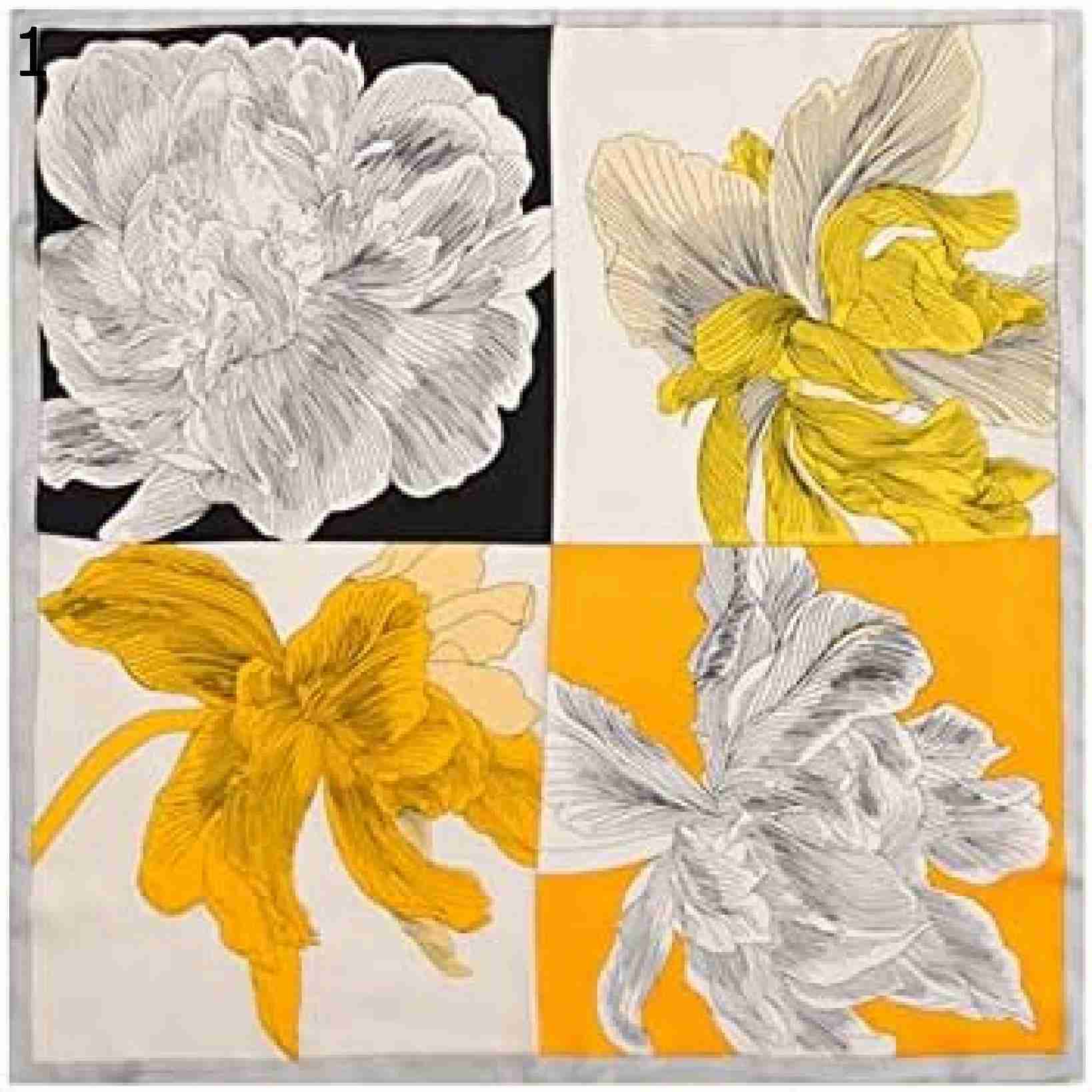 【20%OFFクーポン～】優しい色合いのレディーススカーフ フラワープリント スクエアスカーフ 70cm スクエアスカーフ 春 秋 スカーフ スカーフ (Color : Yellow Size :