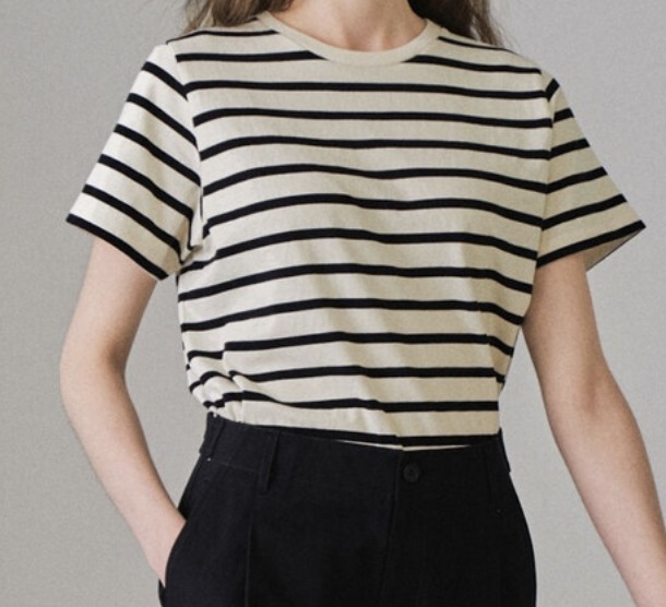 ファサードパターン Cotton Stripe T-shirt Cream Black