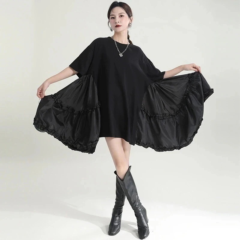 【J.Fashion】 花びら型 ショートワンピース 小柄 夏 体型カバー チュニック Tシャツワンピース シンプル レディースワンピース ブラウス 水陸両用 体型カバー メガ割30%までに制限