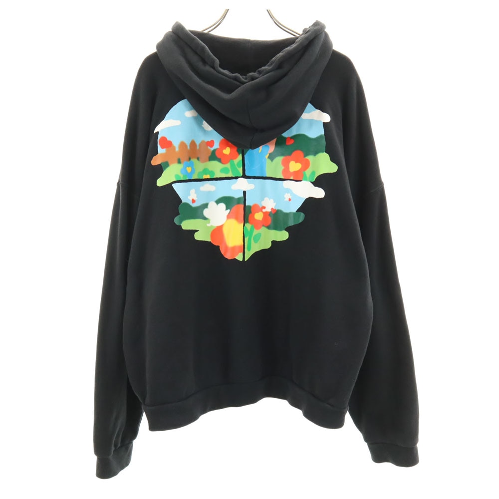 × メルティングサッドネス コラボ トレフォイルロゴ バックプリント 長袖 スウェットパーカー L ブラック × Melting Sadness プルオーバー メンズ