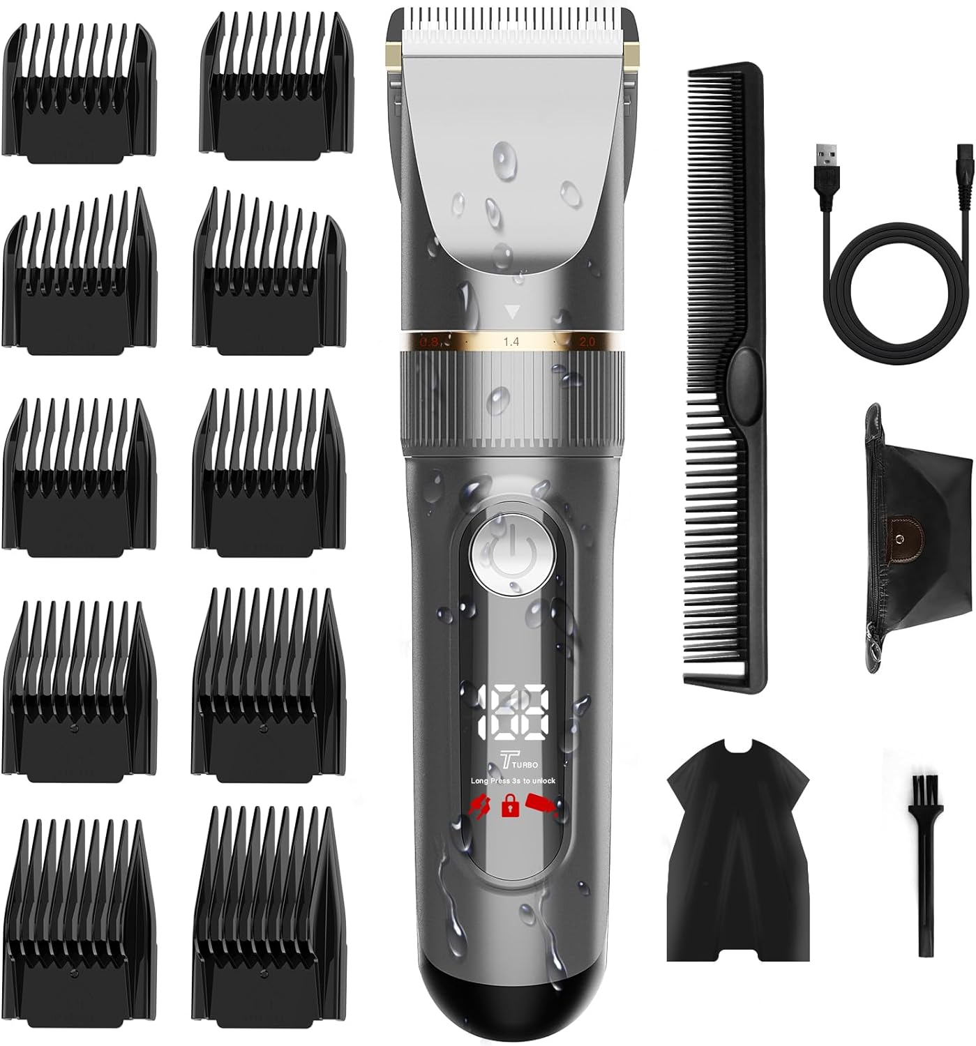 バリカン USB充電式 ヘアカッター メンズ 電動ばりかん 散髪用 自動研磨 プロ仕様 0.8-24mm対応 LEDディスプレイ 2段階モード 全身防水 ABY-109