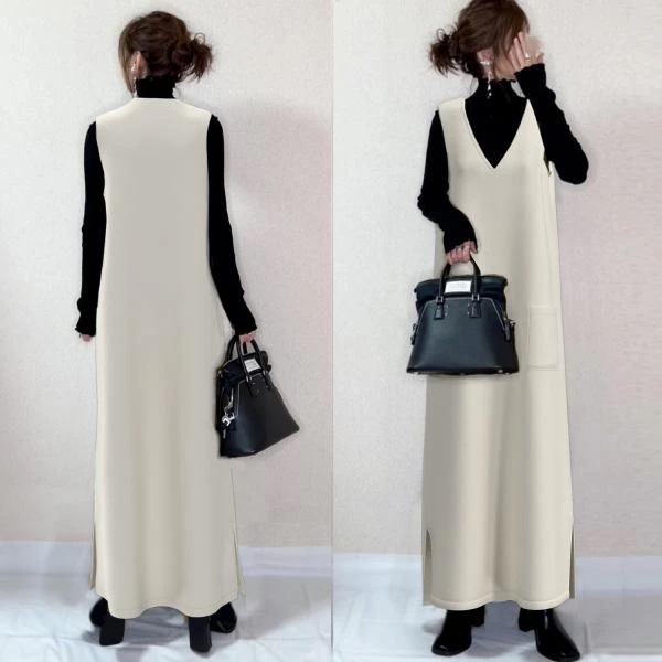 【再入荷予定】上品な可愛さ Vネックノースリーブ ワンピース レディース