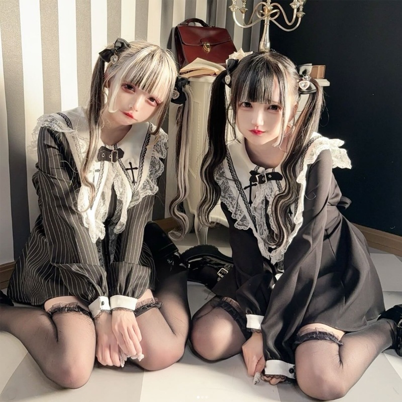 lolita地雷パーカーロリータ ワンピース ゴスロリドレスマイン量産型ゴシッククロス甘くて可愛いレディーススーツツーピースレースフリルドレス