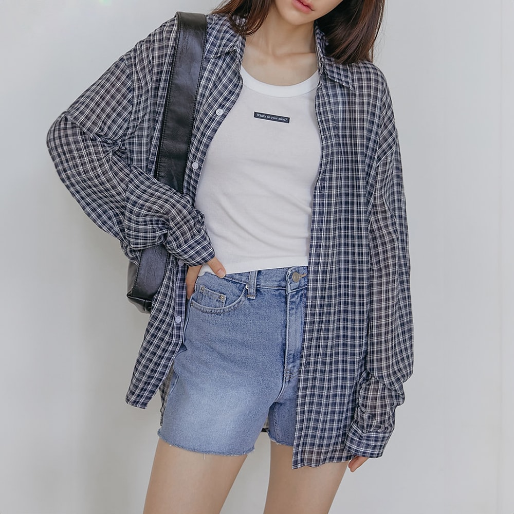 バインコットンルージュシアサーカーチェックシャツ