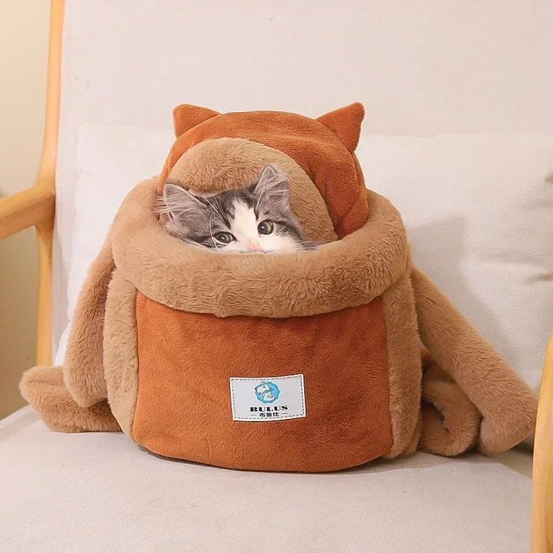 猫キャリア-小さなペット用の猫のバックパック,柔らかくて柔らかいぬいぐるみ,屋外のトラベルバッグ,ハンギングチェストバッグ,6kg