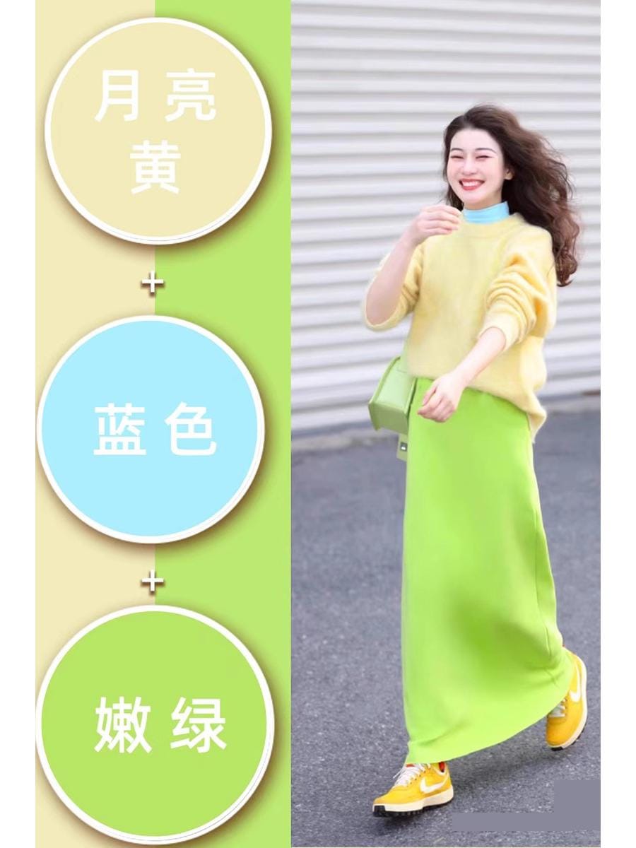 2024秋今年人気の美しいティースタイルの衣装女性の甘辛イエローセーターツーピーススーツ一式