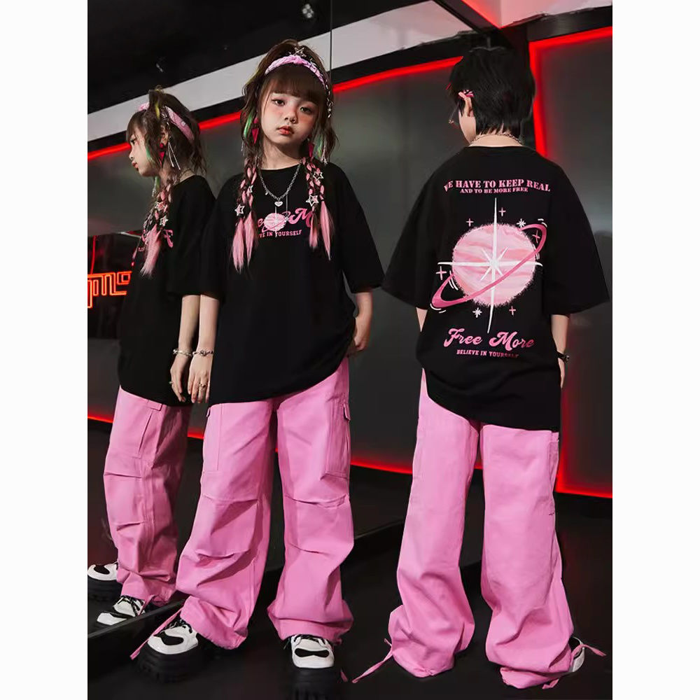 子供の街のダンスのファッション服の子供たちは男の子のhiphopピンクの女の子のヒップホップの衣装を着ています