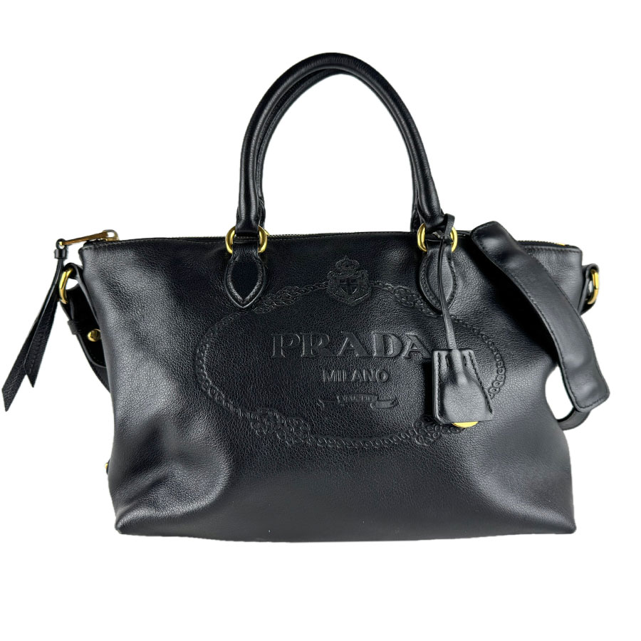 プラダ PRADA ハンドバッグ ショルダーバッグ レザー ブラック ゴールド レディース z9731