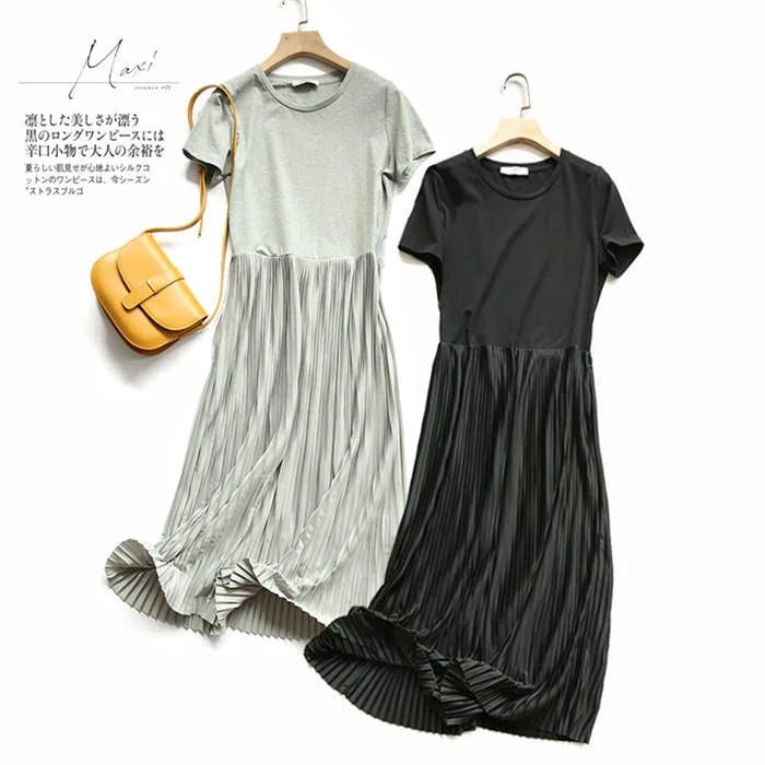 ワンピース レディース 夏 半袖ワンピース きれいめ ワンピース 40代 夏 ロングワンピ ロングワンピース ロング丈 プリーツワンピース フレアスカート マキシ丈 ゆったり 体型カバー インナー