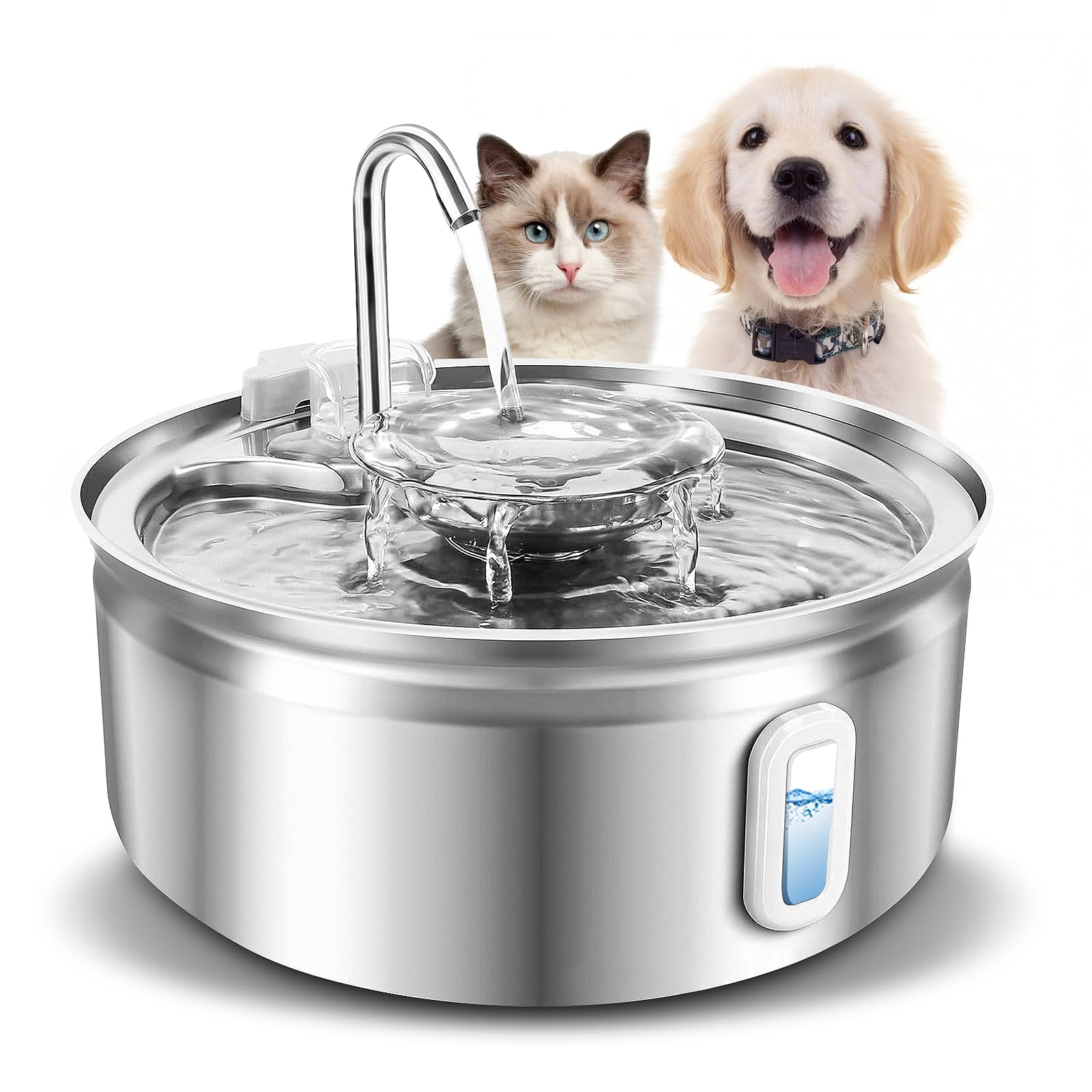 猫 水飲み器 【2023新モデル】PETPNR ステンレス製 自動給水器 犬 3.2L大容量 ペットみずのみ器/給水器 24dB静音 洗いやすい 取付簡単 複数のペットに対応 LED表示灯 水量が見え