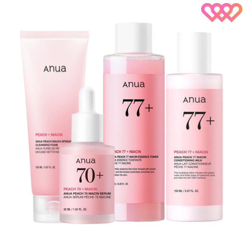 【トーンアップ保湿4種セット】 桃ナイアシンスプレッドクレンジングフォーム 150ml + 化粧水 250ml ＋セラム 30ml +乳液 150ml