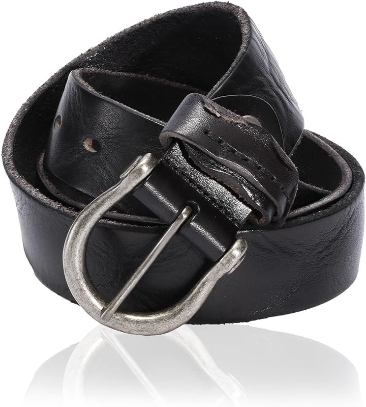 ベルト メンズ 牛革 レザーベルト ヴィンテージ加工 カジュアル バイカー アメカジ( ブラック, Free Size)