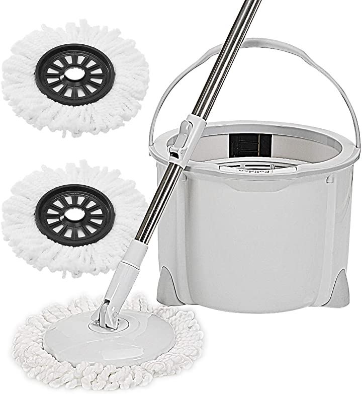 回転モップ . フロアモップ フローリング ワイパー モップ回転 モップ絞り器 モップセット(グレー)