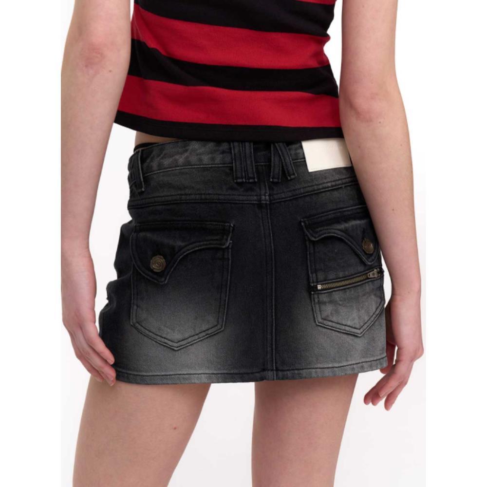 2000Archives EMBOSSED DENIM SKIRT BLACK 2A25D2SK01BK