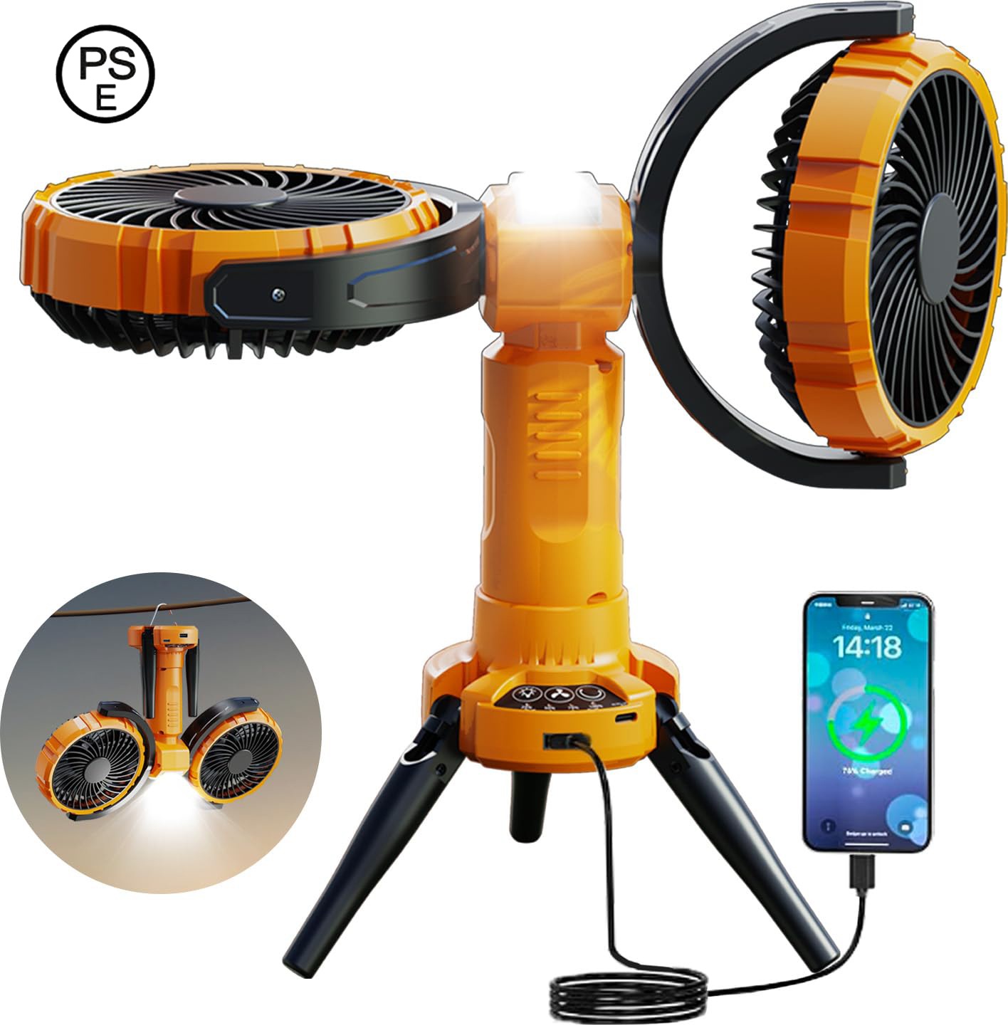 キャンプ 扇風機 アウトドア扇風機 吊り下げ 360風向調整可能 充電式ファン 卓上扇風機 車中泊扇風機 ライト付き 照明 Type-C充電式 8000mAh 自動首振り 暑さ対策 防災 停電