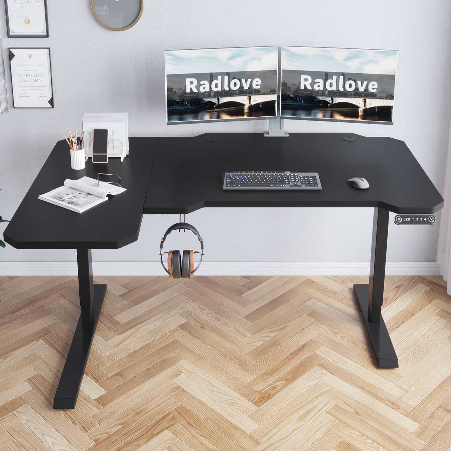 電動昇降式 デスク 幅150CM×奥行101CM 電動式 パソコンデスク ゲーミングデスク 机 電動昇降式スタンディングデスク PCデスク つくえ pcデスク 高さ調節可能 メモリー機能付き 高さ 7