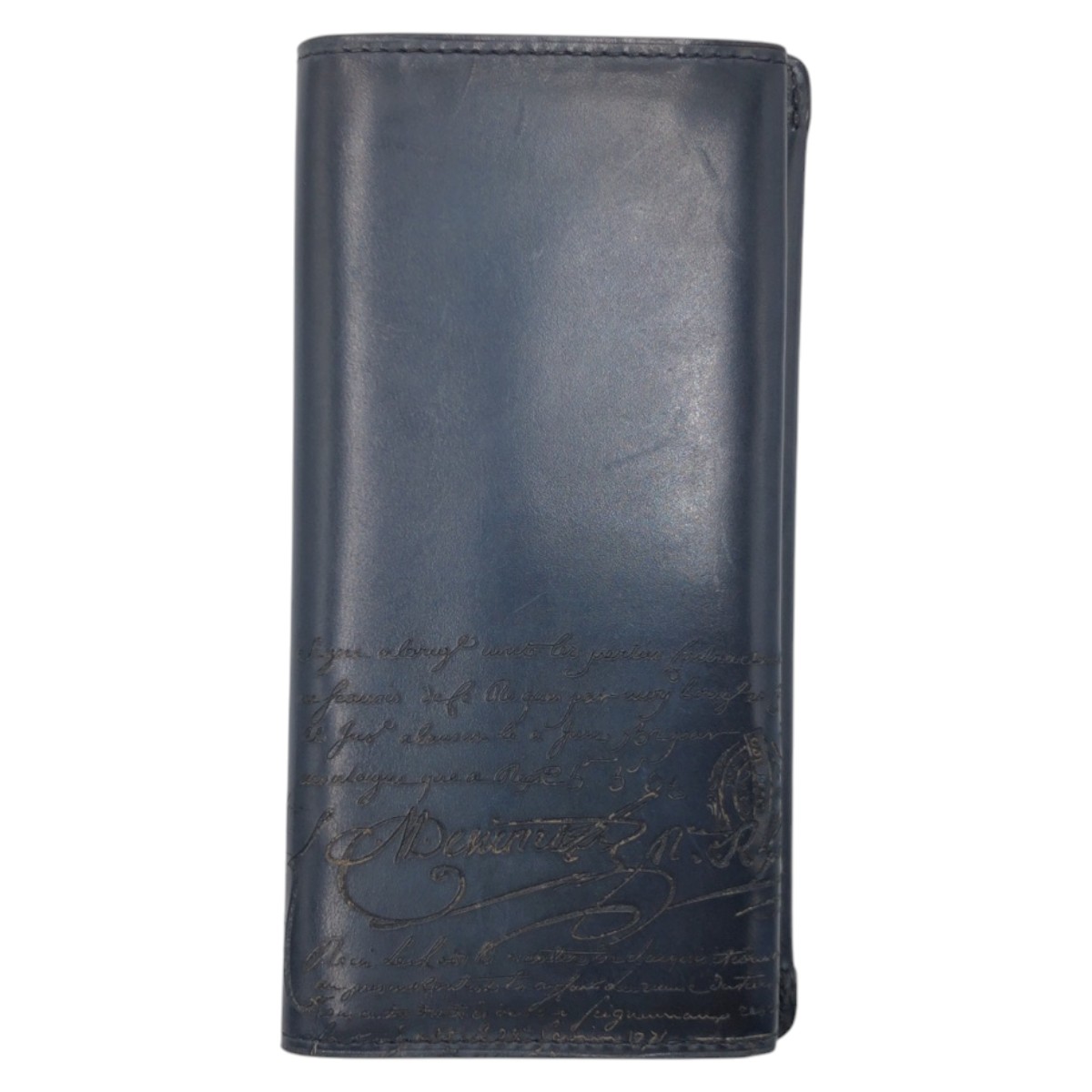 美品 スクリット カリグラフィ エスパス エン ウォレット ネイビー レザー E0158 長財布 ロングウォレット メンズ 502024