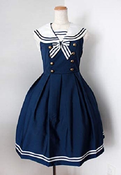セーラーワンピースノースリーブブルー藍色ゴスロリロリータコスプレ衣装セーラー服
