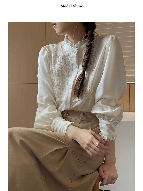 おしゃれ 旅行薄手シャツ デート 通学 通勤 大人可愛い 春 秋 長袖 レース オーバーサイズ 長袖シャツ