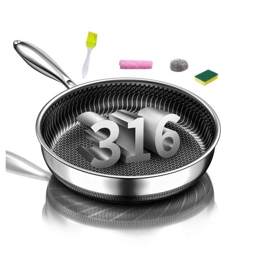 フライパン 深型 高耐久の 深型フライパン 野菜炒め 中華料理 炒め鍋 316ステンレス鋼のフライパン 焦げ付き防止のかき混ぜるフライパン コーティングされていな