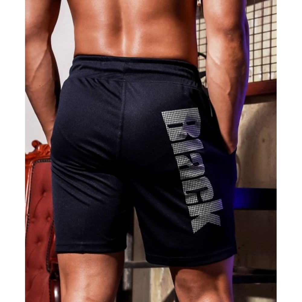 ブラックモンスターフィットブラックシルバーレタリングニットショートパンツ (ネイビー) /BM190403