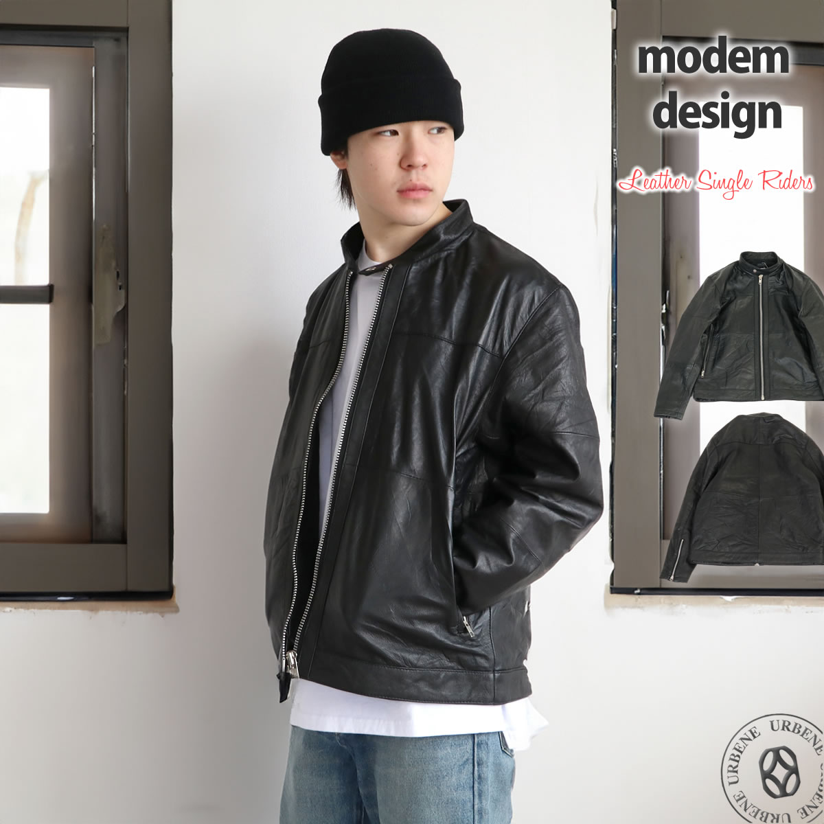 レザージャケット モデム デザイン リプロダクトレザー シングルライダースジャケット 長袖 リサイクルレザー USEDレザー メンズ アウター