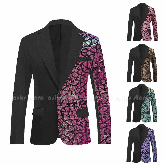 まとめ買い得メンズトップス ステージ衣装 ジャケット 全５色 スパンコール 幾何学模様 きらきらジャケット DJ ナイトクラブ 発表会 パーティー イベント 舞台衣装 司会者 コンサート 合唱 団体服