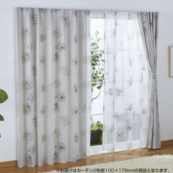 SNOOPY スヌーピー カーテン2枚セット フラワー 100x178cm アイボリー KO-1