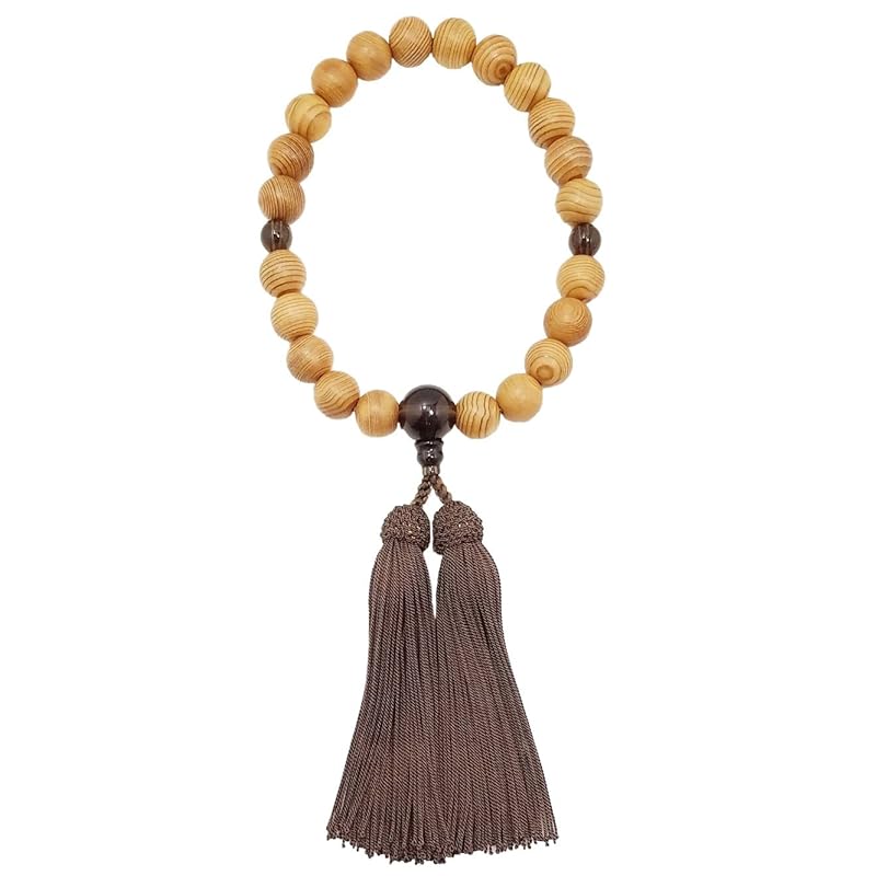 京念珠 男性用 数珠 屋久杉 茶水晶入 正絹房 桐箱入 -すべての宗派でご使用頂けます