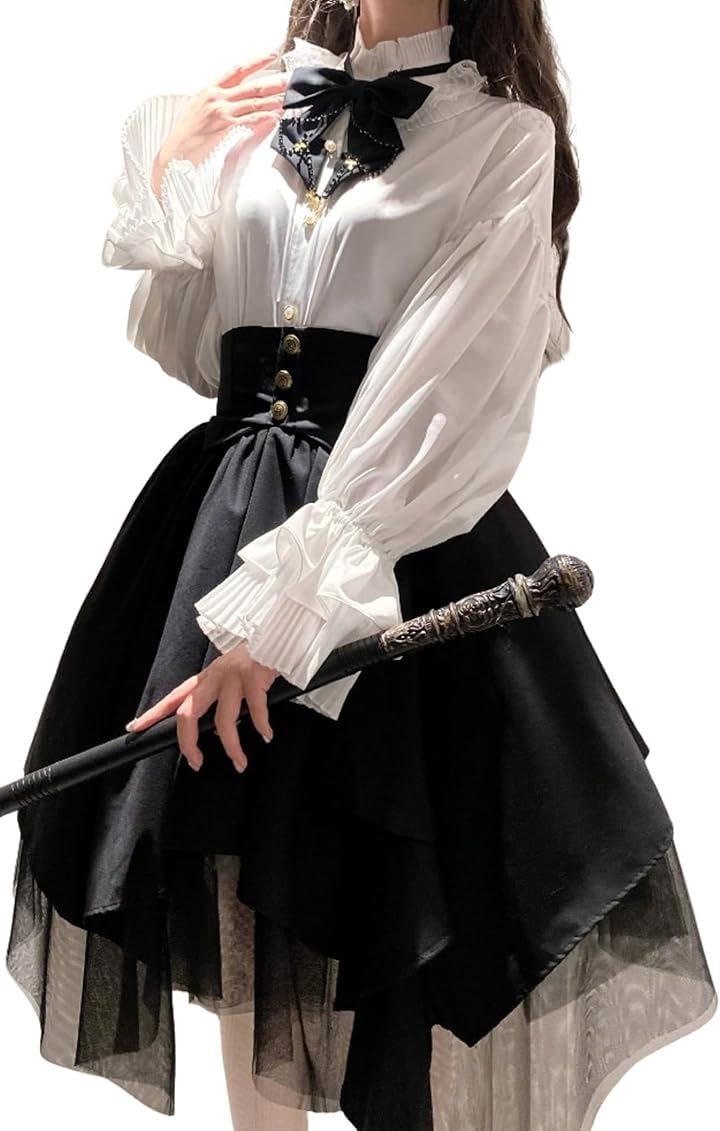 レディレイジー クラロリ ブラウス リボン スカート 3点セット コスプレ 白 黒 ブラック アシメ ひざ丈(ブラック)