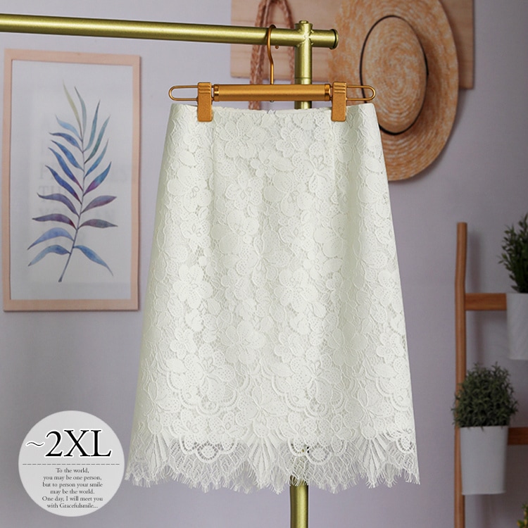 スカート ひざ丈 レディース 夏 おしゃれ きれいめ 大きいサイズ タイトスカート 花柄 総柄 レース