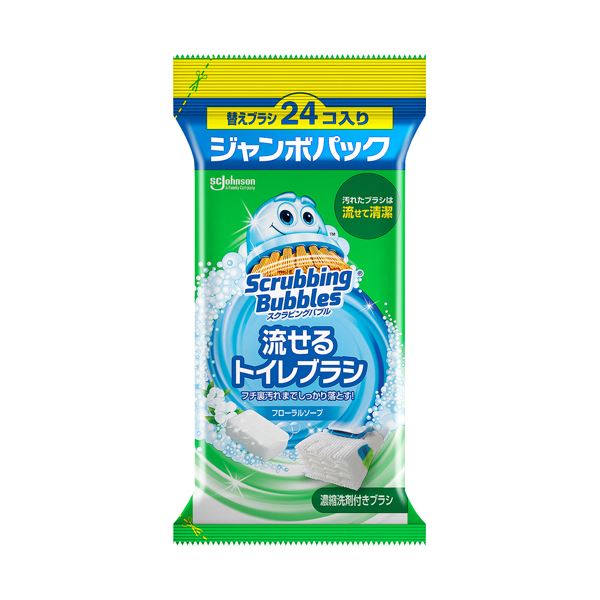 （まとめ） ジョンソンスクラビングバブル 流せるトイレブラシ フローラルソープ 付替ブラシ ジャンボパック 1パック（24個） [x5セット]