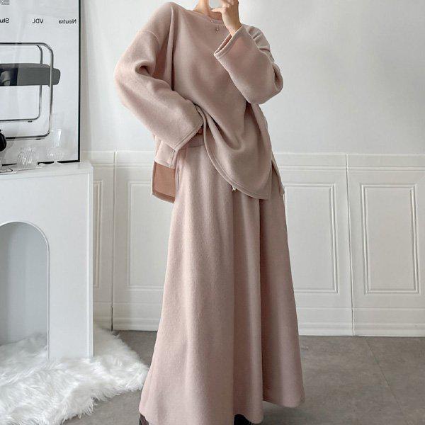 Hスタイル(SET)ニットボードリスカートセット 冬 女性 裏起毛 トレーニングウェアセット スウェットセット スカートセット ホームウェア