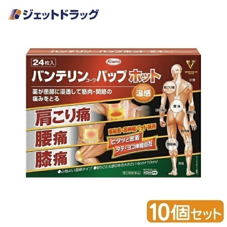 【第2類医薬品】バンテリンコーワパップホット 24枚 ×10個 セルフメディケーション税制対象