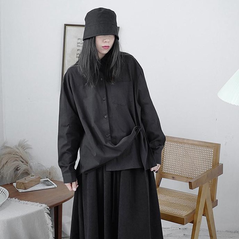 女性用長袖シャツ無地シンプル春新作ファッションパーソナリティ不規則なシャツ女性用カジュアルファッションシンプルで用途の広い女性用シャツラージサイズ快適