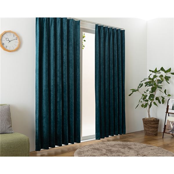 遮光カーテン 幅200cm×丈110cm 1枚 ダークグリーン 1級遮光 洗える 日本製 無地 アジャスターフック タッセル付き カーテン