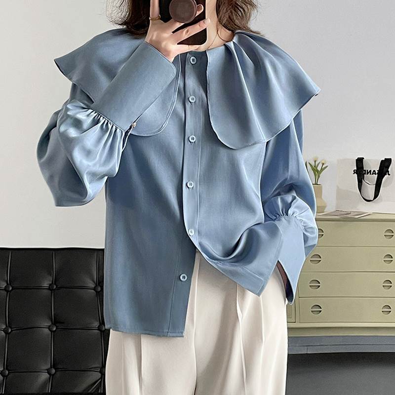 トップス ブラウス 襟付き 長袖 袖あり ビックカラー バルーン袖 個性的 レディース 大人可愛い きれいめ シンプル カジュアル 上品 おしゃれ かっこいい こなれ感 ラフ キュート ガーリー ルー 5,610円