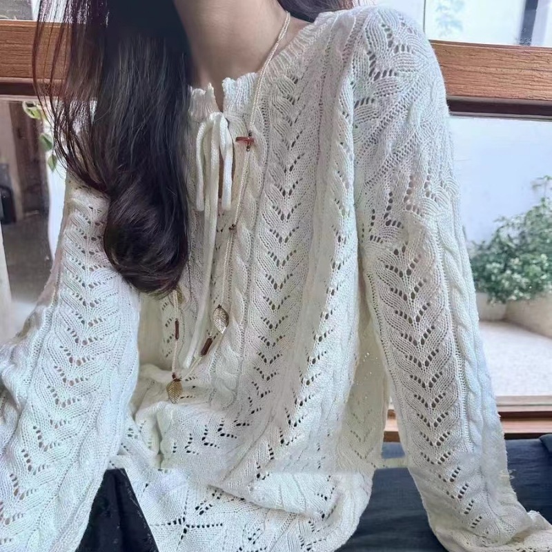 ニット プルオーバー オルチャン 長袖 ラウンドネック リボン デザイン カラバリ 韓国 レディース ホワイト ブラック ピンク ライトブルー イエロー 白 黒 青 黄色 ニットソー 定番