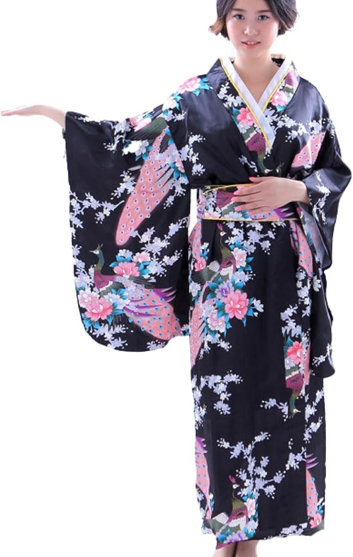 和装 コスプレ レディース 着物 日本 お土産 外国人 和服 アニメ 衣装 着物ドレス kimono( 黒（black）, Free Size)