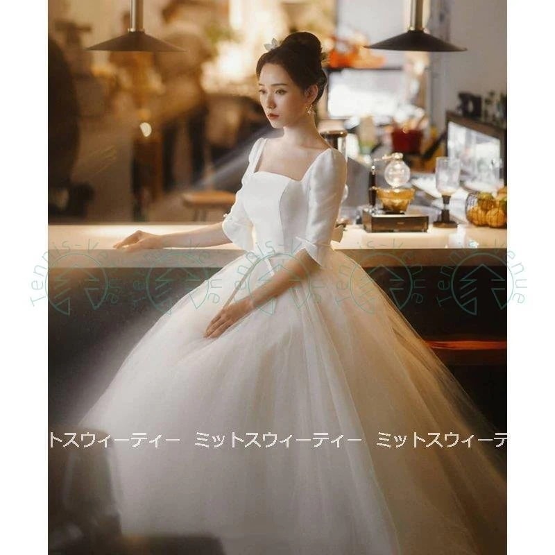 ウェディングドレス 白 結婚式 ロングドレス aラインドレス チュール ウエディングドレス 二次会