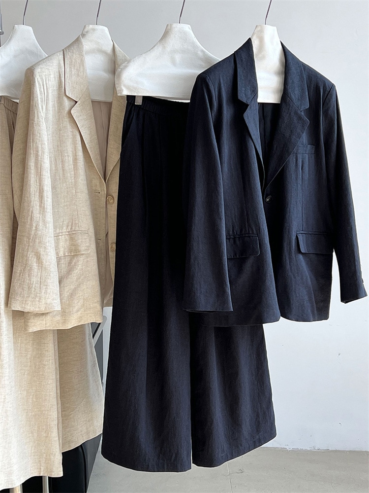 激安セール 春のコーデ必备 カジュアルリネンジャケットとパンツの2点セット