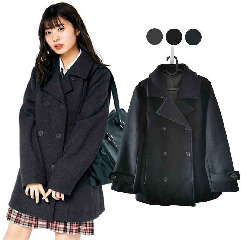 セール中！スクールピーコート 制服 スクールコート 女子 ピーコート ウール90% 高校生 通学 中学生 通学 紺 ネイビー グレー Pコート 女子 男女兼用 学生服 Gc001