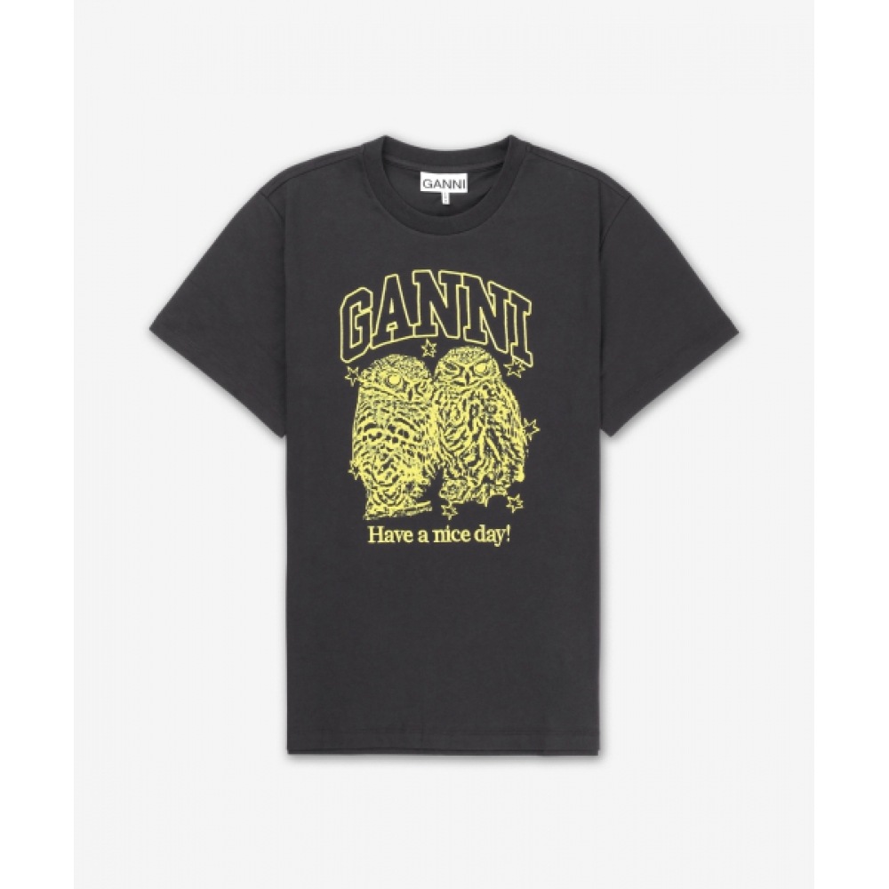 GANNI ベーシックジャージーフクロウリラックスフィットショートスリーブ T シャツ-ファントム/T4059252