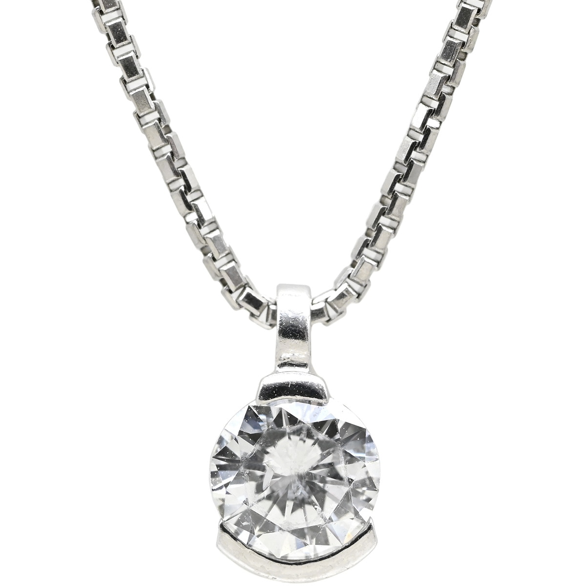 ネックレス ダイヤ ペンダント プラチナシルバー プラチナム 1P 1石 1粒 ドロップ しずくモチーフ 雫 【中古】