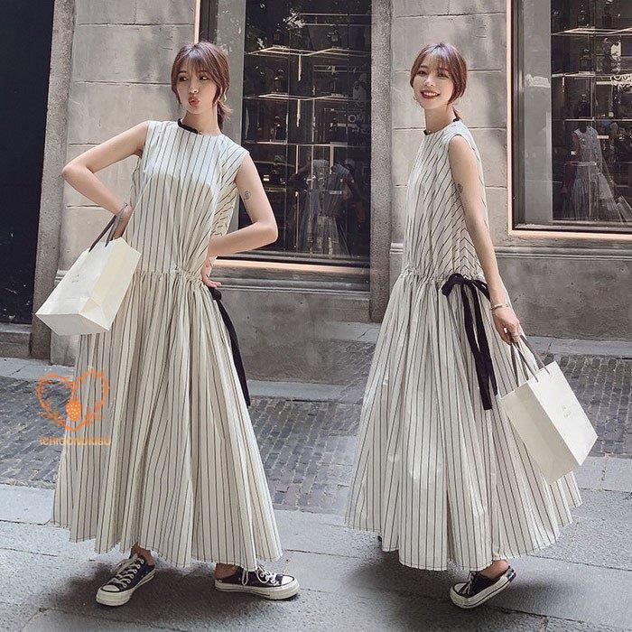 ワンピース レディース 40代 マキシワンピース 夏 リネンワンピース ストライプ柄綿麻Aラインスカート ゆったり きれいめ オシャレ韓国風 上品 通勤 着痩せ