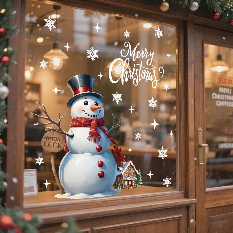 10個セット クリスマス飾り静電貼りガラス戸貼り店舗ショーウインドウクリスマス雪だるま窓花防水貼り