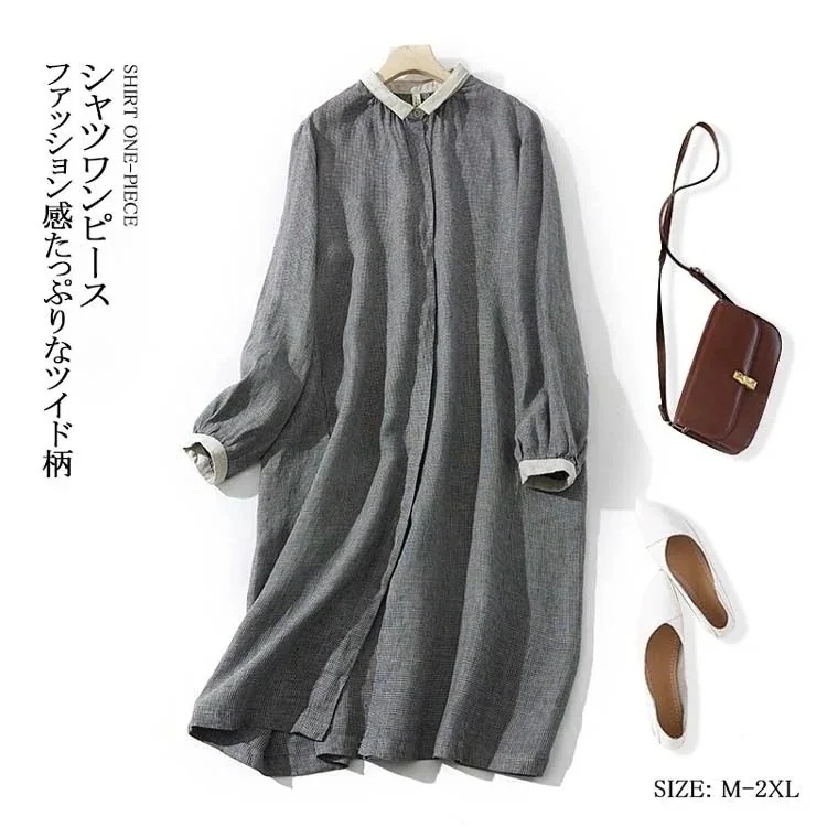 チュニッ チュニック ツイド柄 ロングシャツ チェック シャツワンピ 秋 30代 きれいめワンピース ロング 長袖シャツワンピース ロングワンピース きれいめ 長袖 ワンピース 秋冬 シャツワンピース