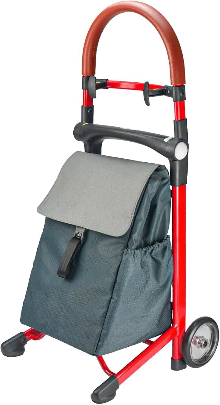 ショッピングキャリー 座れるショッピングカート 買い物カート 折りたたみ 軽量 コンパクト 静音タイヤ 大容量40L アルミ製 座れるキャリーカート 収納便利(レッドフレーム, 普通)