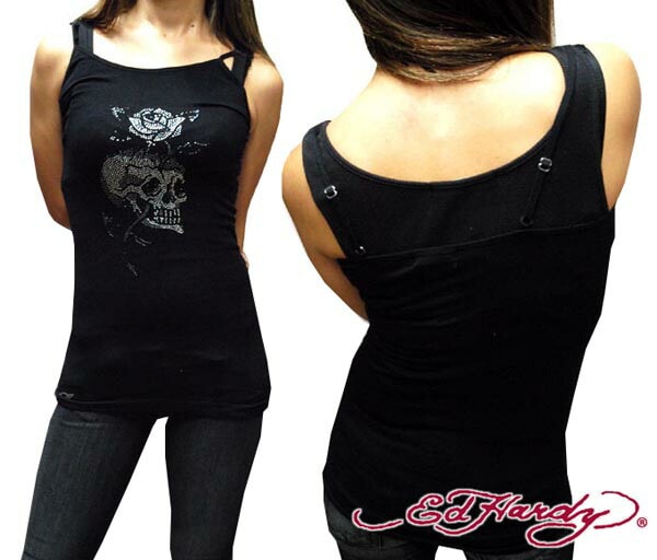 セール エドハーディー レディース 200種類の品揃え Ed Hardy プラチナム ストーン レース タンクトップ スカル ローズ Tシャツ キャミソール エドハーディー 正規 セレブ サ